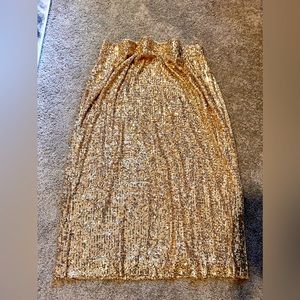 Ann Taylor Gold Sequin Pencil Skirt XL Elastic / Stretch